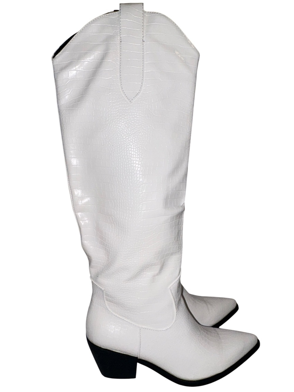 Women's White Over-the-Knee Western Boots with Pointed Toe